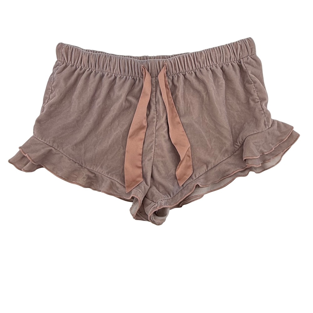 Victoria's Secret Women's Small Sleep Pajama Shorts Pink Velvet Ruffle Satin Bow